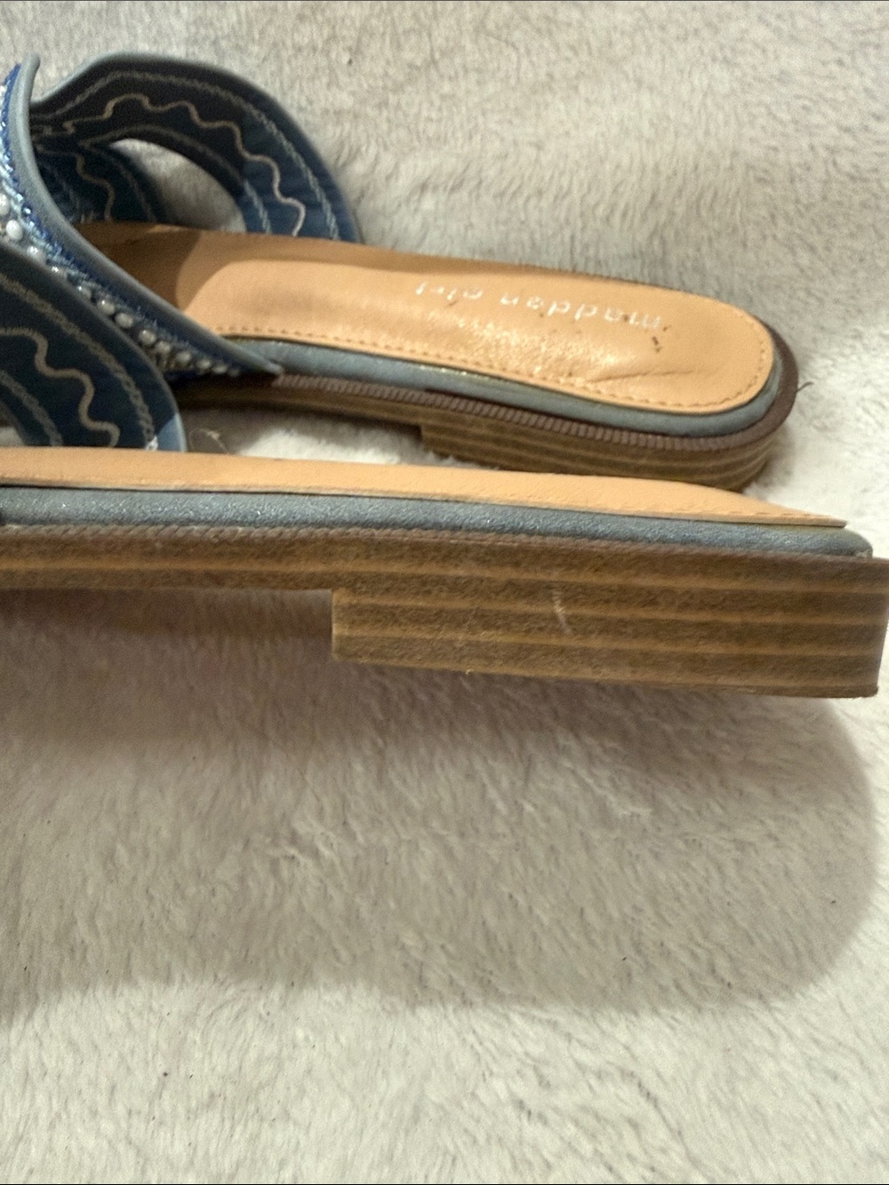 Madden Girl Light Blue Beaded Slide Mules - Picture 3 of 3